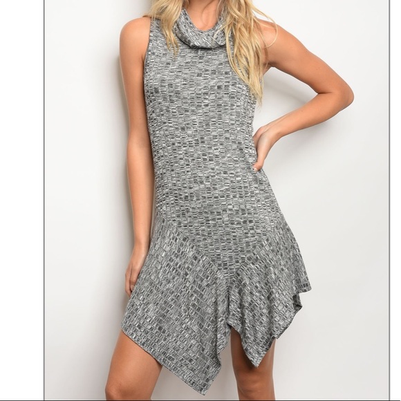Gray Ribbed Sleeveless Turtleneck Knit Dress Small & Large - Picture 2 of 7